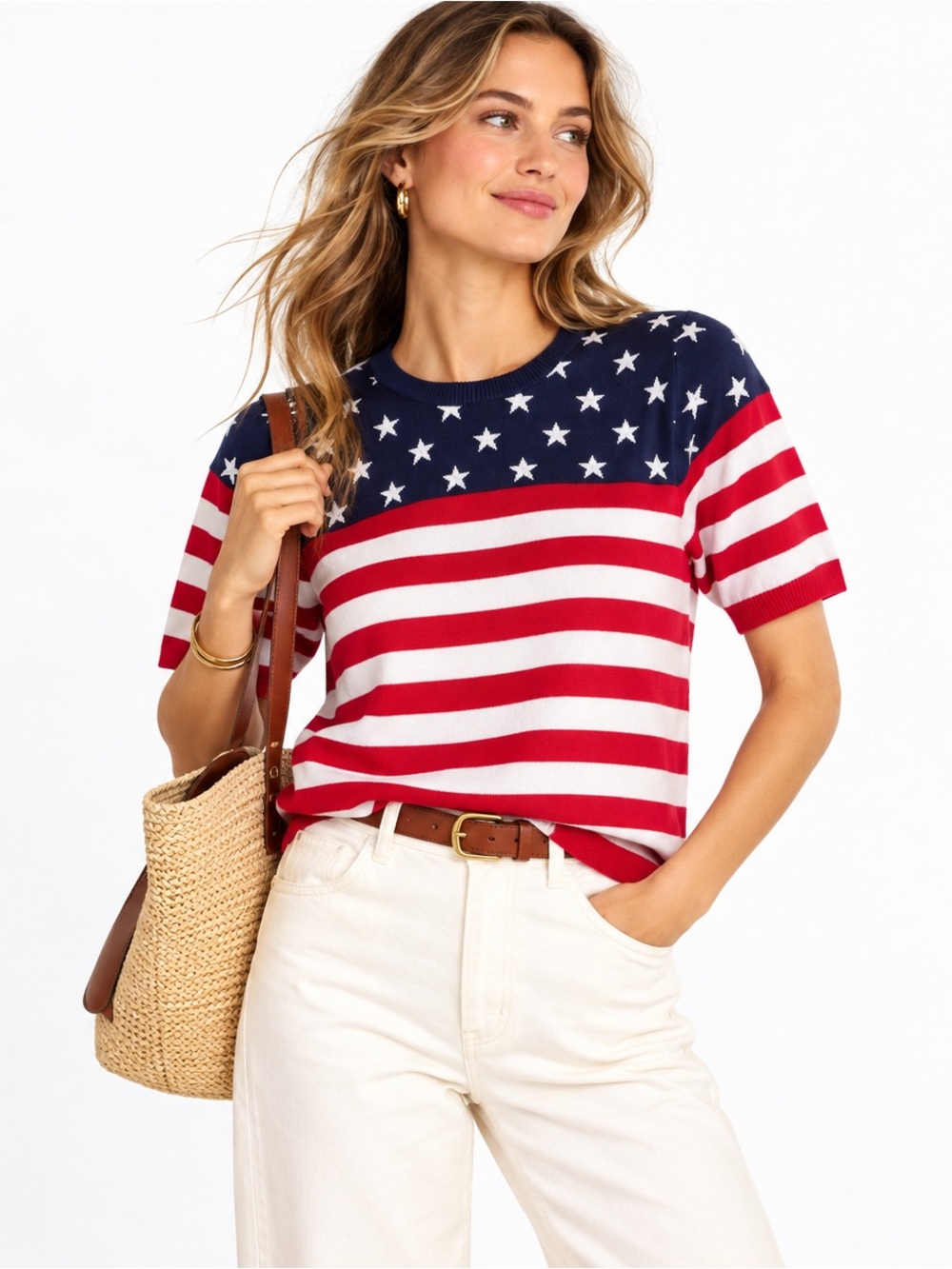 Preppy Knit American Flag Sweater Vintage XL